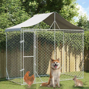 Outdoor Dog Kennel Silver Galvanized steel, polyethylen...