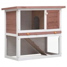 Rabbit Hutch Brown and white Solid pine wood, plywood, ...