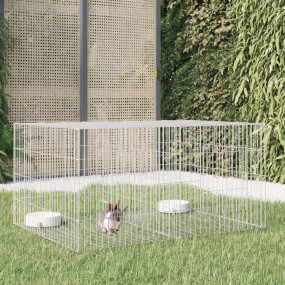 Rabbit Cage Silver Galvanized Iron 43.3 x 31.1 x 21.3 i...