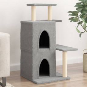Cat Tree Light Grey Engineered Wood, Plush, Sisal Cat T...