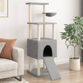 Cat Tree Light gray Engineered wood, plush, sisal Mediu...