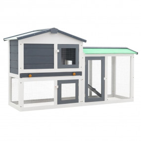 Rabbit Hutch White and Grey Solid Fir Wood Large Rabbit...