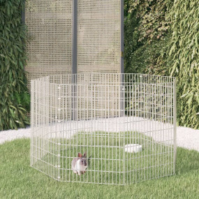 Animal Enclosure Silver Galvanized Iron 8 Panels Adjust...