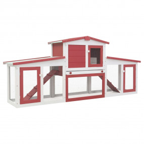 Rabbit Hutch Red Solid Fir Wood Large Doors Hutch Recta...