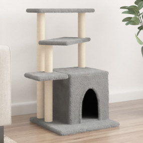 Cat Tree Light gray Engineered wood, plush, sisal Mediu...