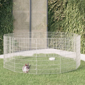 Animal Enclosure Silver Galvanized Iron 12-Panel Collap...