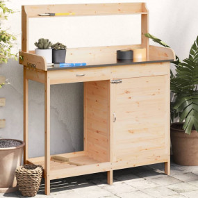 Potting Table Brown Solid Fir Wood, Zinc Medium Potting...