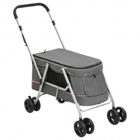 Dog Stroller Grey 300D Linen Fabric, Steel Medium Folda...
