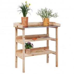 Plant Table Brown and Silver Solid Firwood and Zinc Med...