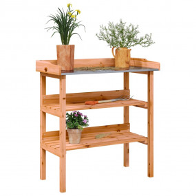 Plant Table Brown Solid Fir Wood, Zinc Medium Plant Tab...