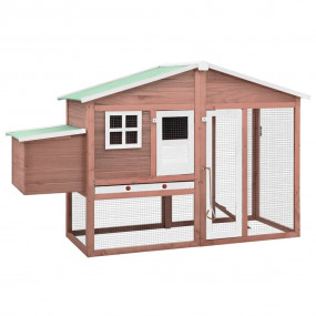 Chicken Coop Mocha and White Solid Fir Wood Large Pull-...