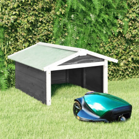 Lawn Mower Garage Gray and White Solid Firwood, Plywood...
