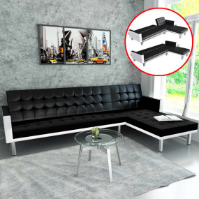 Sofa Bed Black and White Wood frame, Faux leather Large