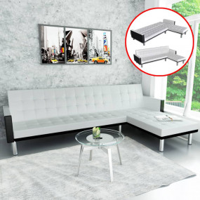 Sofa Bed White and Black Faux Leather, Wood, Plywood La...