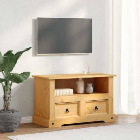 TV Cabinet Brown Solid Pine Wood Medium TV Cabinet Rect...