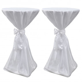 Table Cover Set of 2 White Satin Fits 27.6 in round tab...