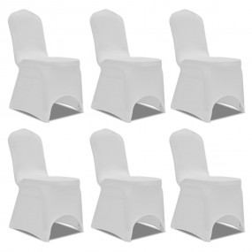 Chair Cover Set of 6 White Polyester, Elastane Universa...