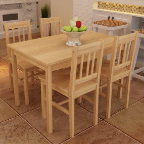 Dining Table and Chairs Natural Pine wood 5 Pieces Dura...