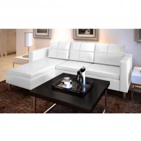 Sofa White Faux Leather, Plywood, Pine Wood Slats, Chro...