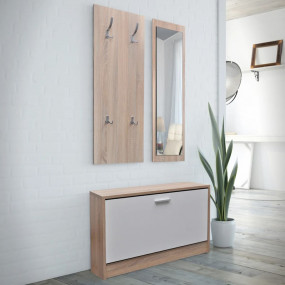 Shoe Cabinet Oak and White Engineered Wood, Plastic, Al...