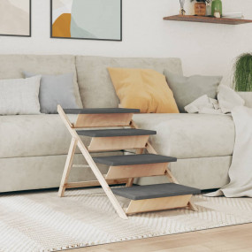 Dog Stair Grey Solid fir wood, polyester 41.3 x 18.5 in...