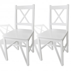Dining Chair Set of 2 White Solid Pine Wood 33.1 inches...