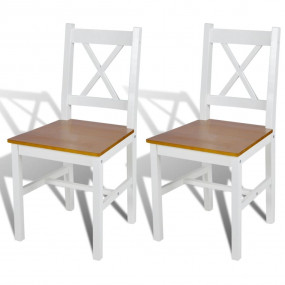 Dining Chair Set of 2 White and Natural Wood Pine wood ...