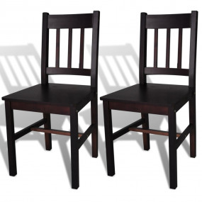 Dining Chair Set of 2 Dark Brown Pine wood Standard Erg...