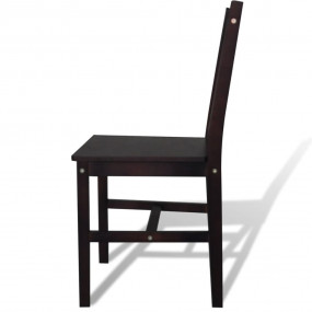 Dining Chair Set of 4 Dark Brown Solid Pine Wood Standa...