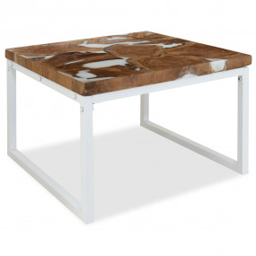 Coffee Table Brown and White Teak with resin and steel