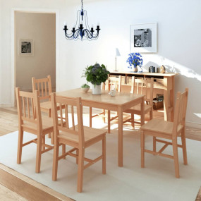Dining Table And Chair Brown Pinewood Standard Durable