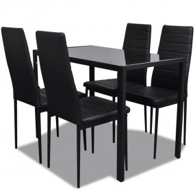Dining Set Black Tempered Glass, Iron, Artificial Leath...