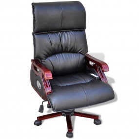 Massage Office Chair Black Genuine Leather Large
