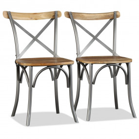 Dining Chair Set of 2 Natural Wood Solid Mango Wood Sta...