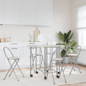 Dining Set Oak and Silver MDF and Iron Medium Foldable