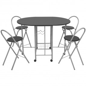 Dining Set Black and silver MDF and powder-coated iron ...