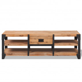 TV Stand Brown and black 100% solid acacia wood and ste...