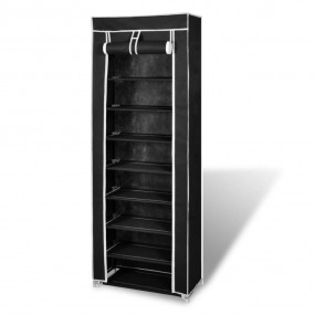 Shoe Rack Black Polyethylene fabric and powder-coated s...