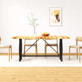 Dining Table Natural Rough Wood, Black Solid Mango Wood...