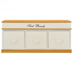 Storage Bench White and Light Wood Solid Paulownia Wood...