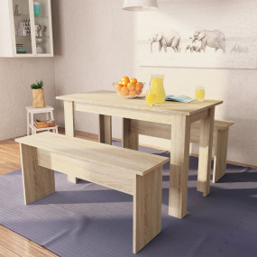 Dining Set Oak Engineered wood and PVC Standard Simple