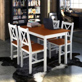 Dining Set Brown and White Pine wood Large Durable Dini...