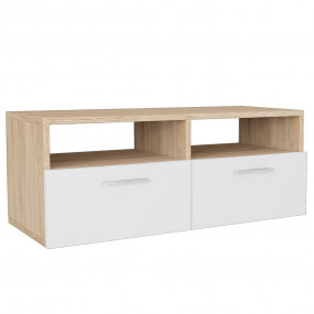TV Cabinet Oak and White Engineered Wood Small to Mediu...