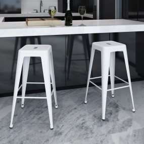 Bar Stool Set of 2 White Steel 16.9 x 16.9 x 29.9 in Fo...