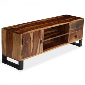 TV Cabinet Natural Wood Solid Sheesham Wood, Steel Stan...