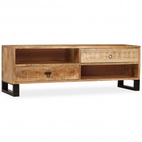 TV Cabinet Natural Mango Wood Solid Mango Wood and Stee...