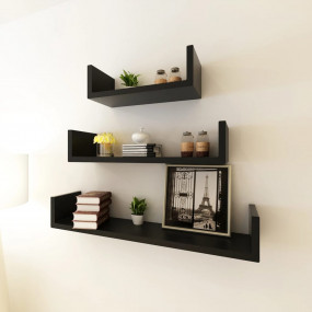 Wall Shelf Set of 3 Black MDF with a matte finish