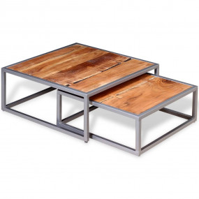 Coffee Table Set of 2 Brown Solid acacia wood, steel Me...