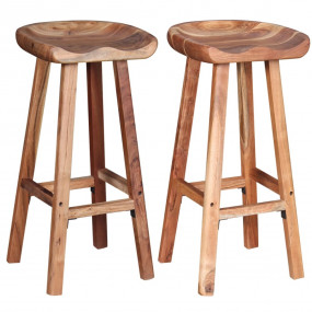Bar Stool Set of 2 Brown Solid acacia wood Medium Bar S...