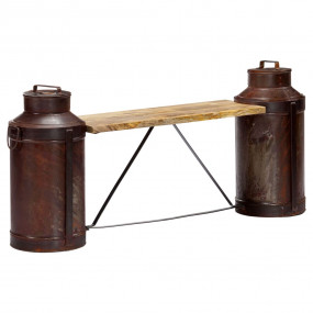 Milk Bottle Bench Brown, Natural Solid Mango Wood and R...